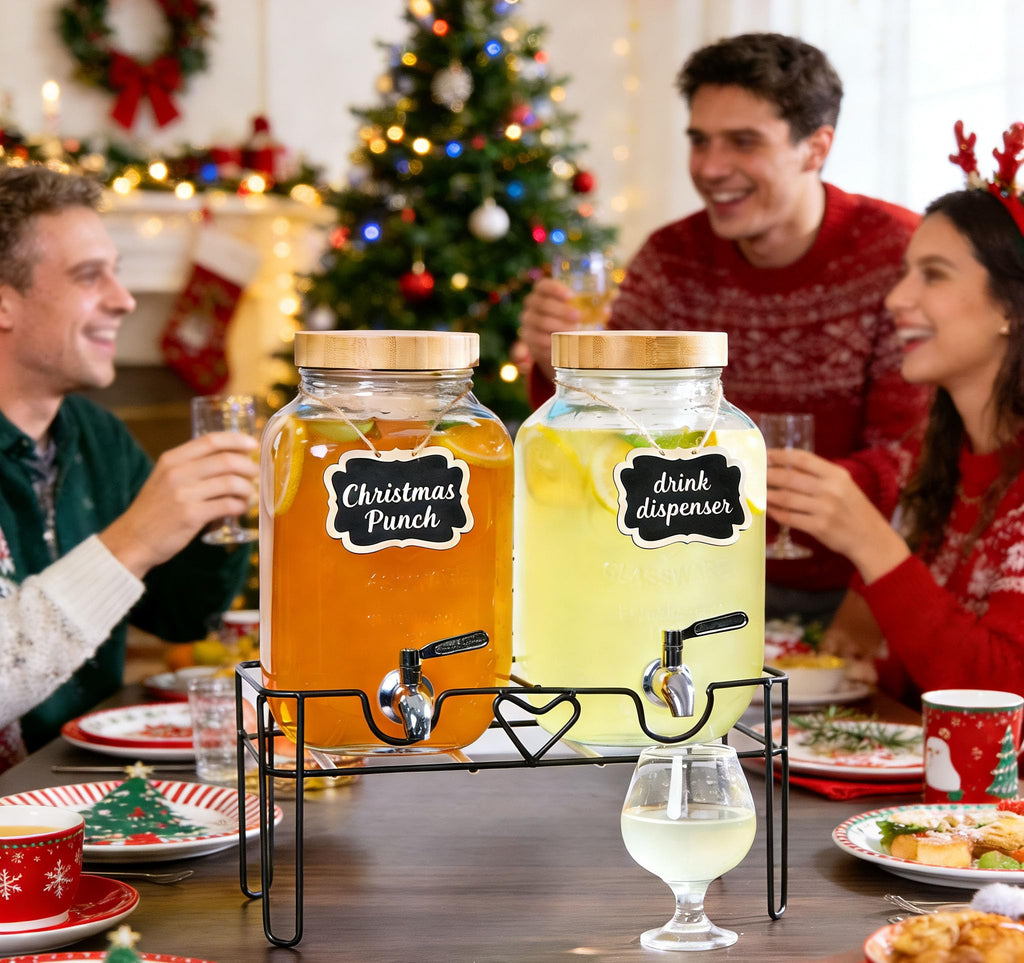 2 Pack 1 Gallon Glass Drink Dispenser with Stand and Fruit Infuser K917564