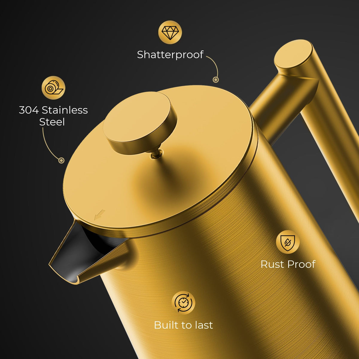 Stainless Steel Double Wall Insulated French Press 34 Oz V901