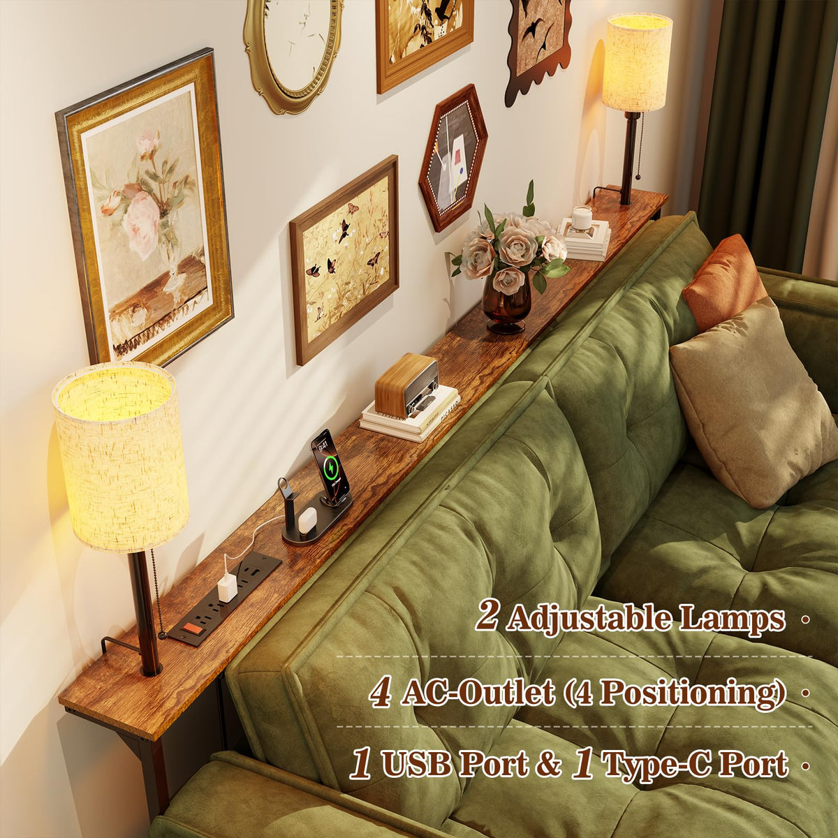78.8" Long Sofa Table with Lights & Charging Station E740
