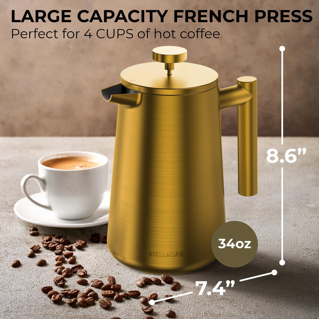Stainless Steel Double Wall Insulated French Press 34 Oz V901