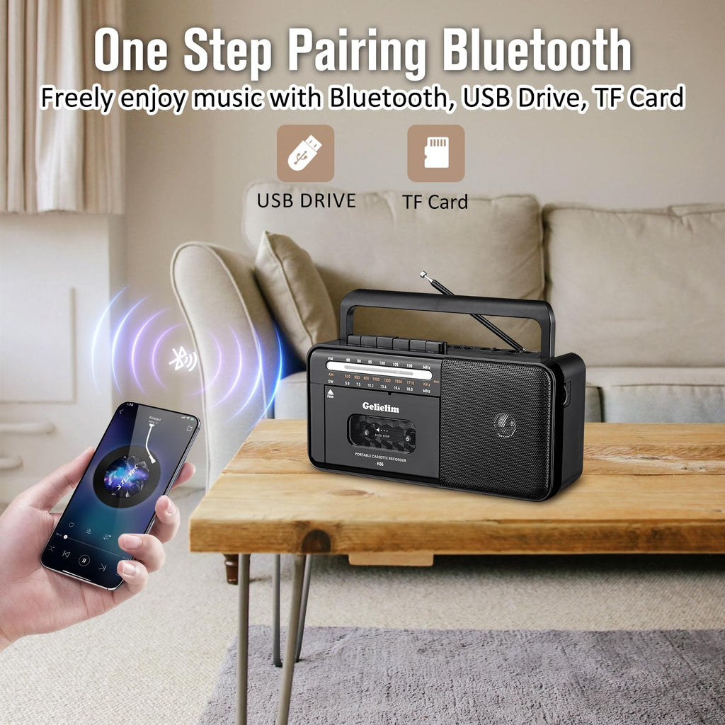 Cassette Tape Player Bluetooth Boombox AM/FM/SW Radio Stereo D2418