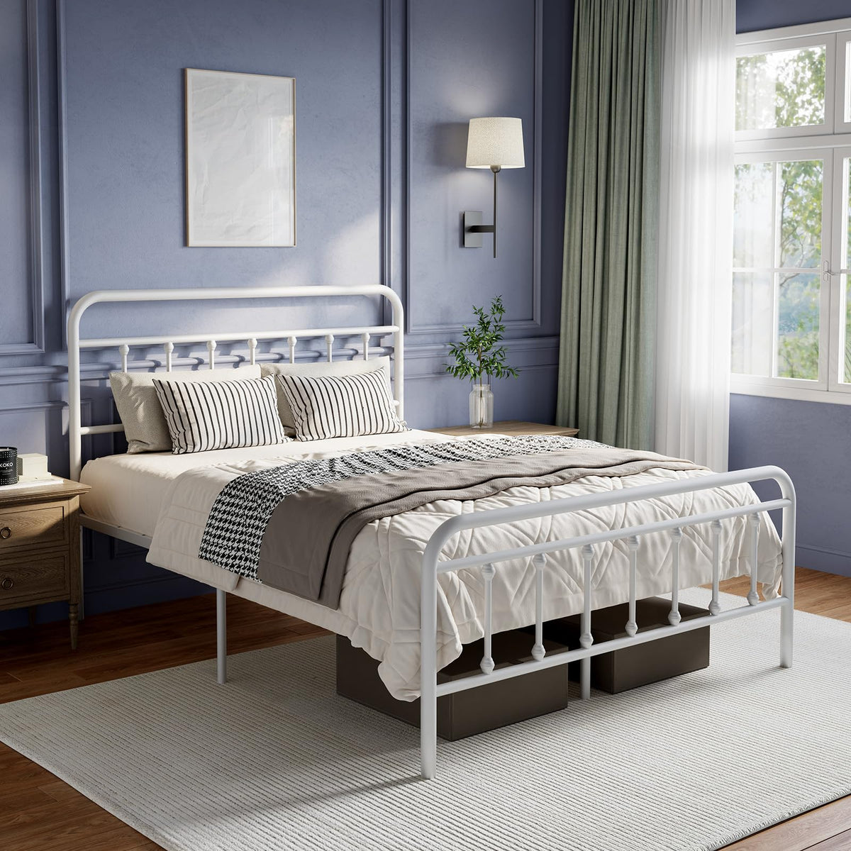 White Metal Full Size Bed Frame with Headboard and Footboard N432679