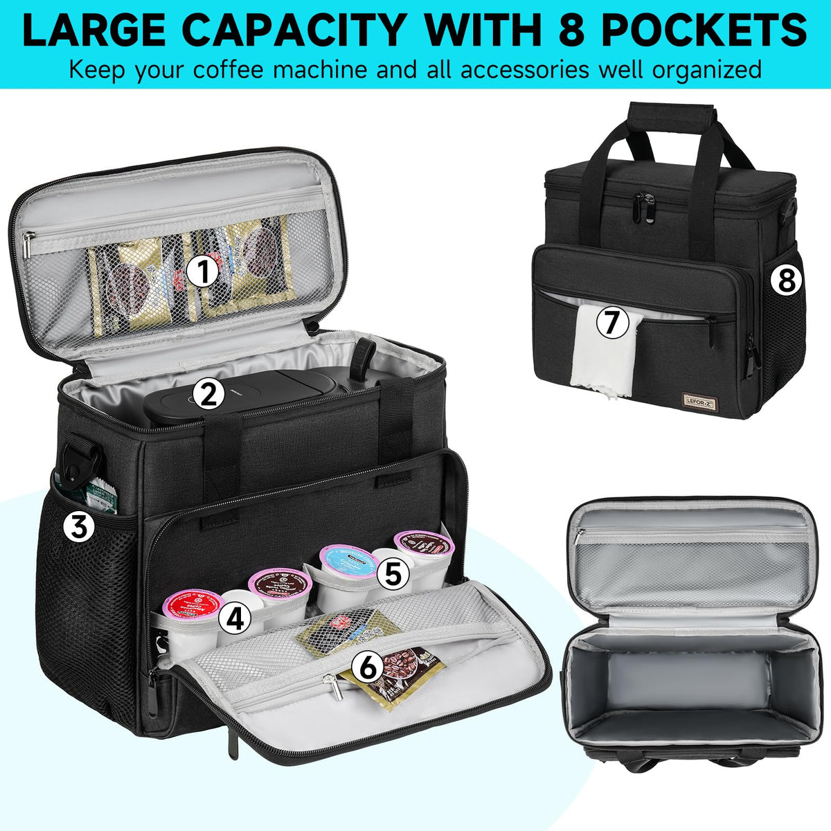 Black Coffee Maker Travel Bag with Multiple Pockets H62039