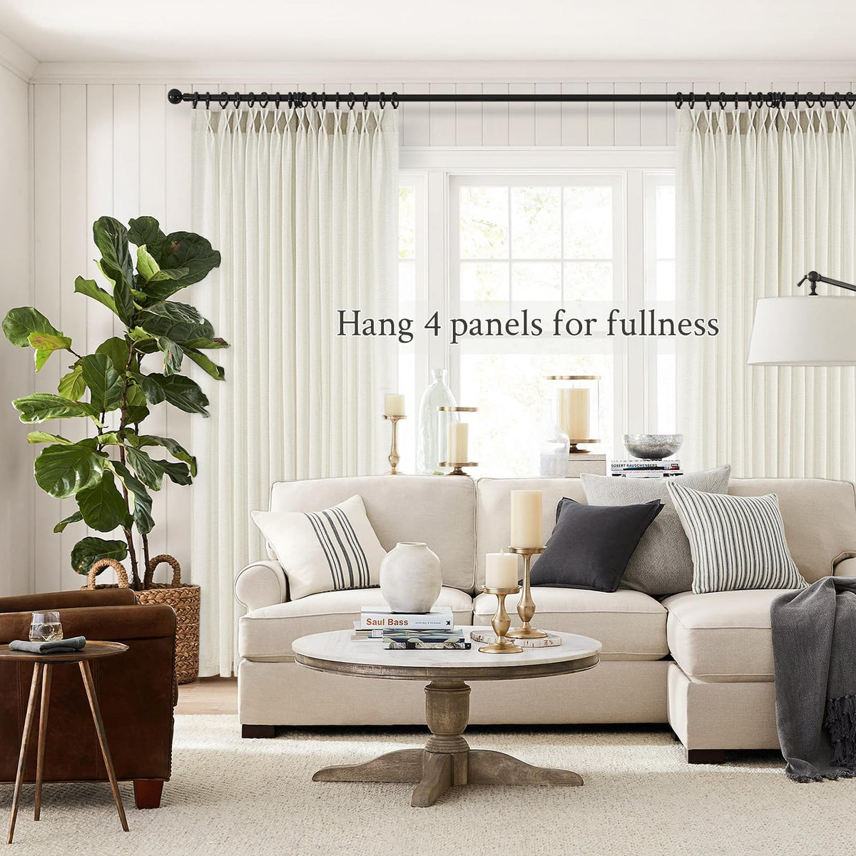 132 Inch Pinch Pleated Linen Curtains 2 Panels Natural Semi Sheer P4098