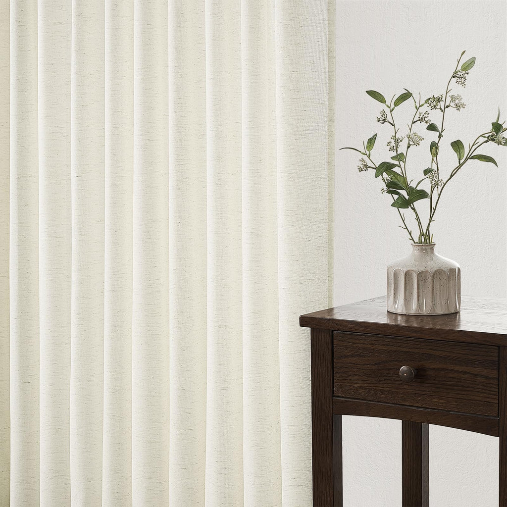 132 Inch Pinch Pleated Linen Curtains 2 Panels Natural Semi Sheer P4098