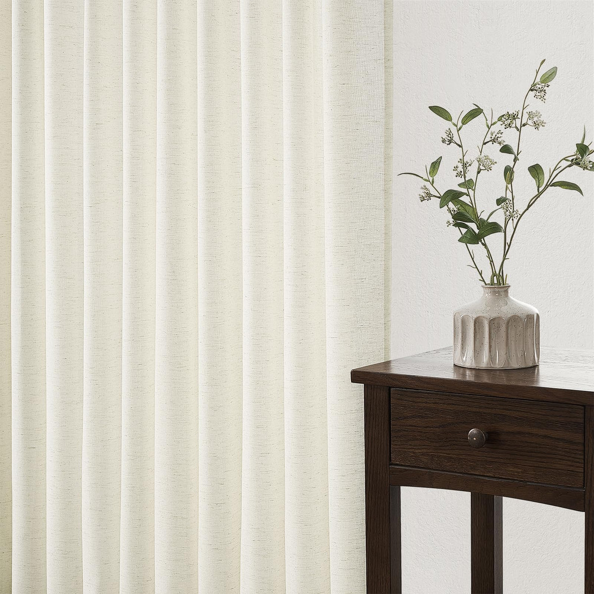 132 Inch Pinch Pleated Linen Curtains 2 Panels Natural Semi Sheer P4098
