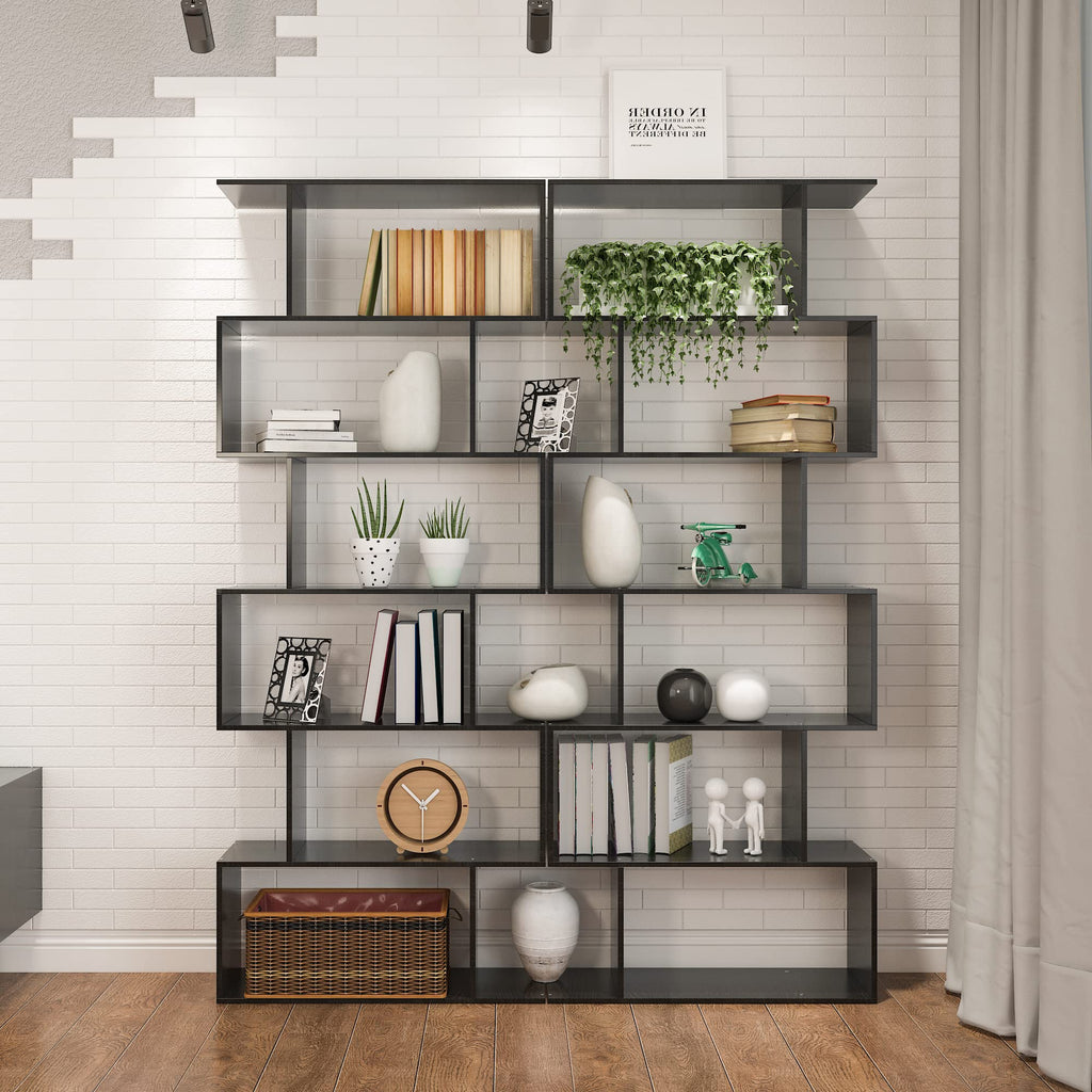 6-Tier Geometric S Shaped Wood Bookshelf V84453