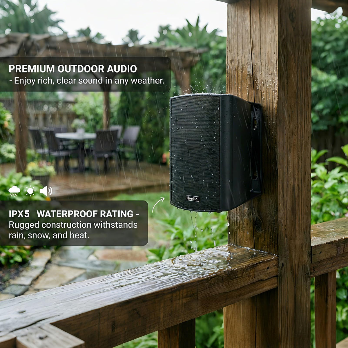 5.25" 300W Bluetooth Outdoor Speakers IPX5 Waterproof Black 2-Pack I30956