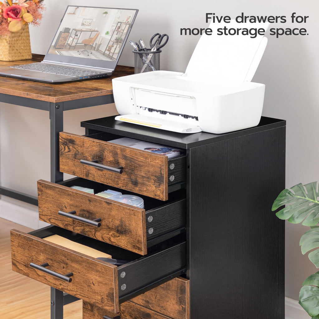 5 Drawer Wooden Mobile File Cabinet with Wheels E57182