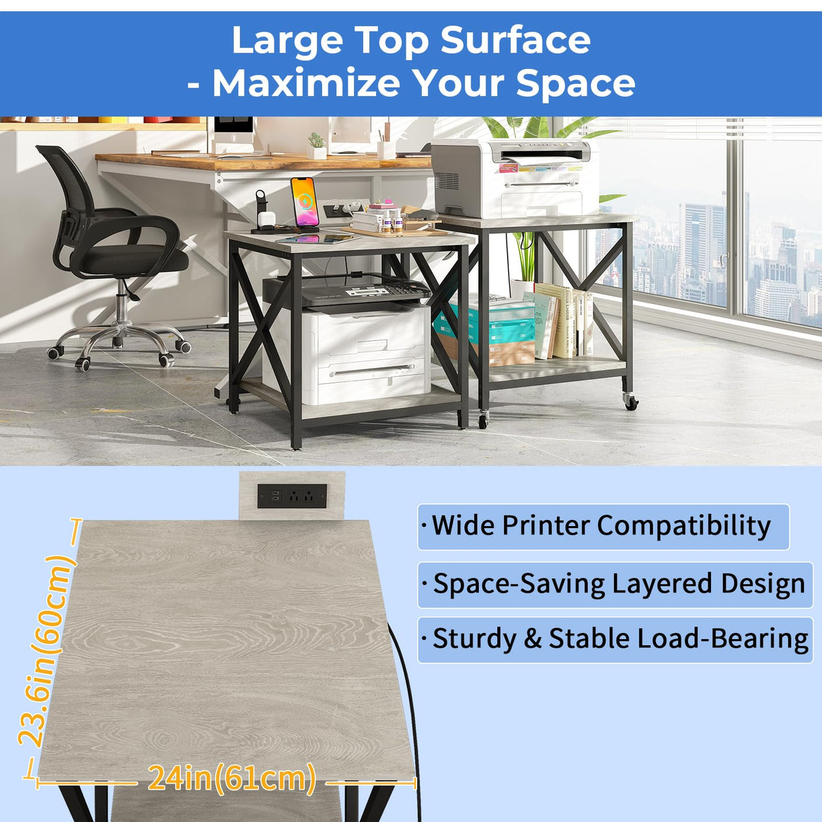 24"x23.6" Printer Stand with Power Outlet Z52020