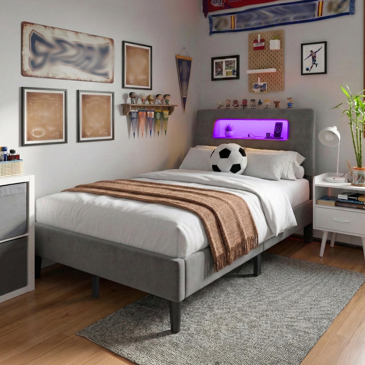 Twin Upholstered Bed Frame with Storage Headboard H92969