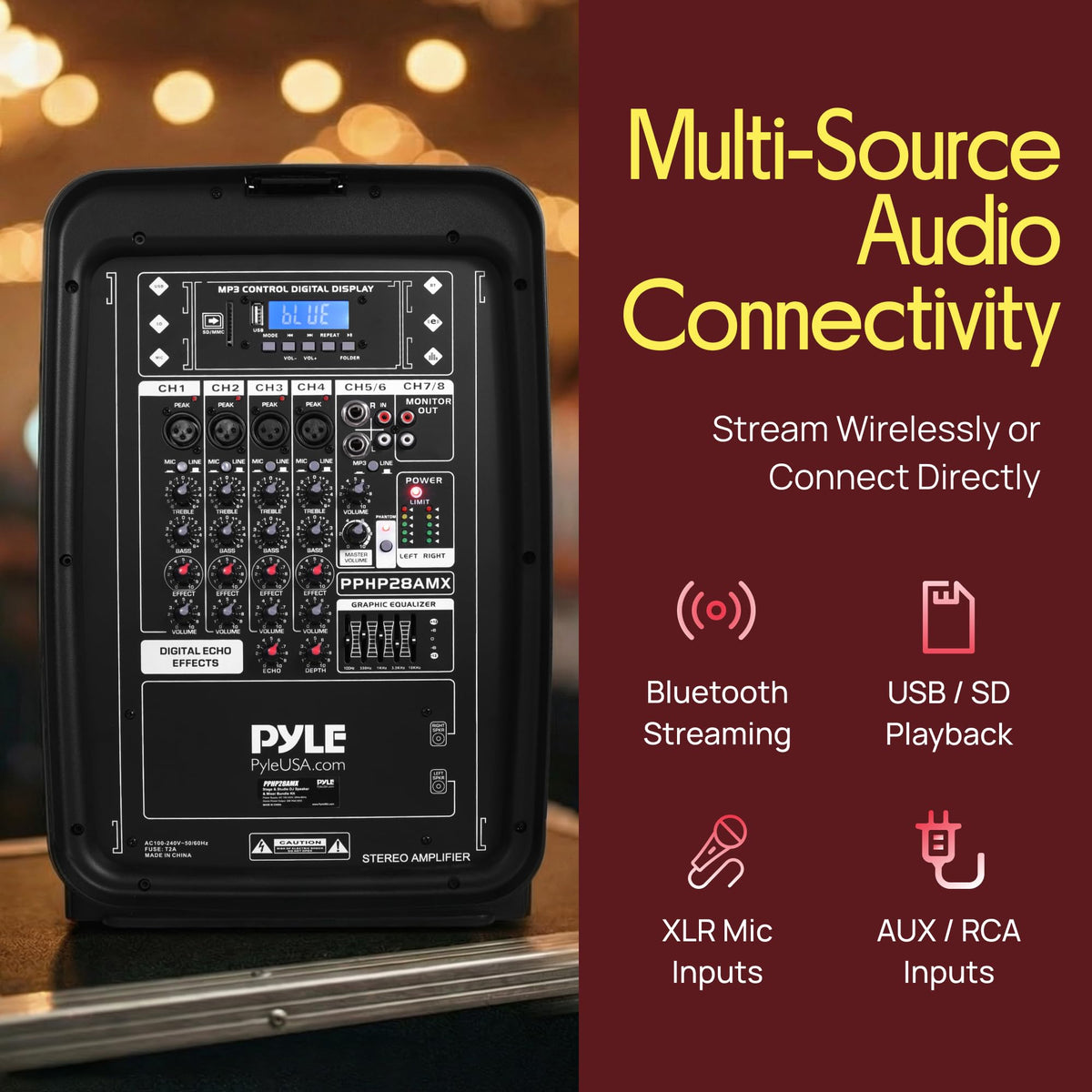 300 W Portable Wireless Bluetooth PA Speaker DJ Mixer Bundle D21801