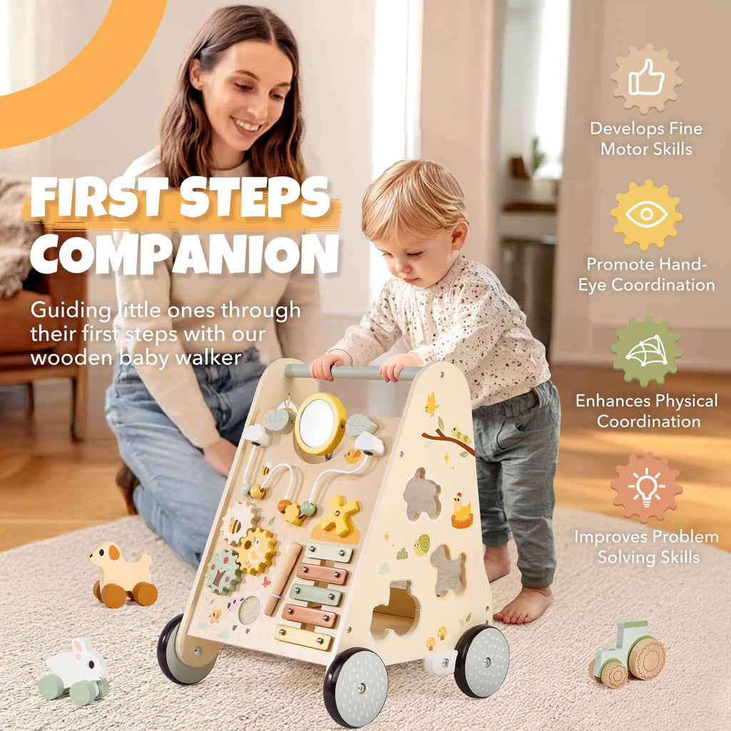Wooden Baby Push Walker with Activity Center E960