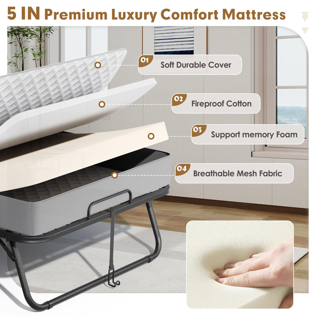 Folding Bed with 5” Mattress K21279