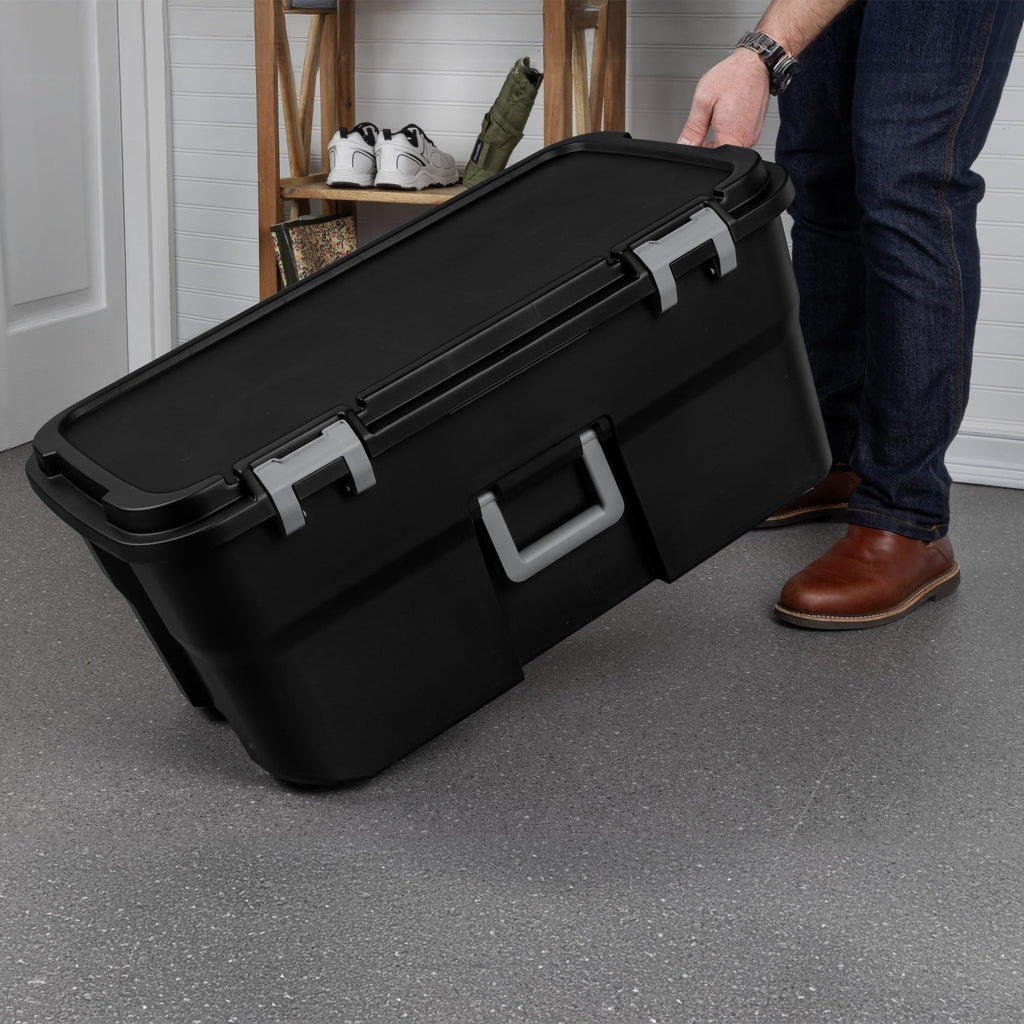 22 Gallon Black Wheeled Plastic Storage Trunk with Lockable Lid P78196