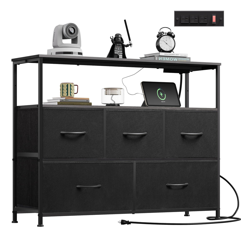 Black 5 Drawer Fabric Dresser K695