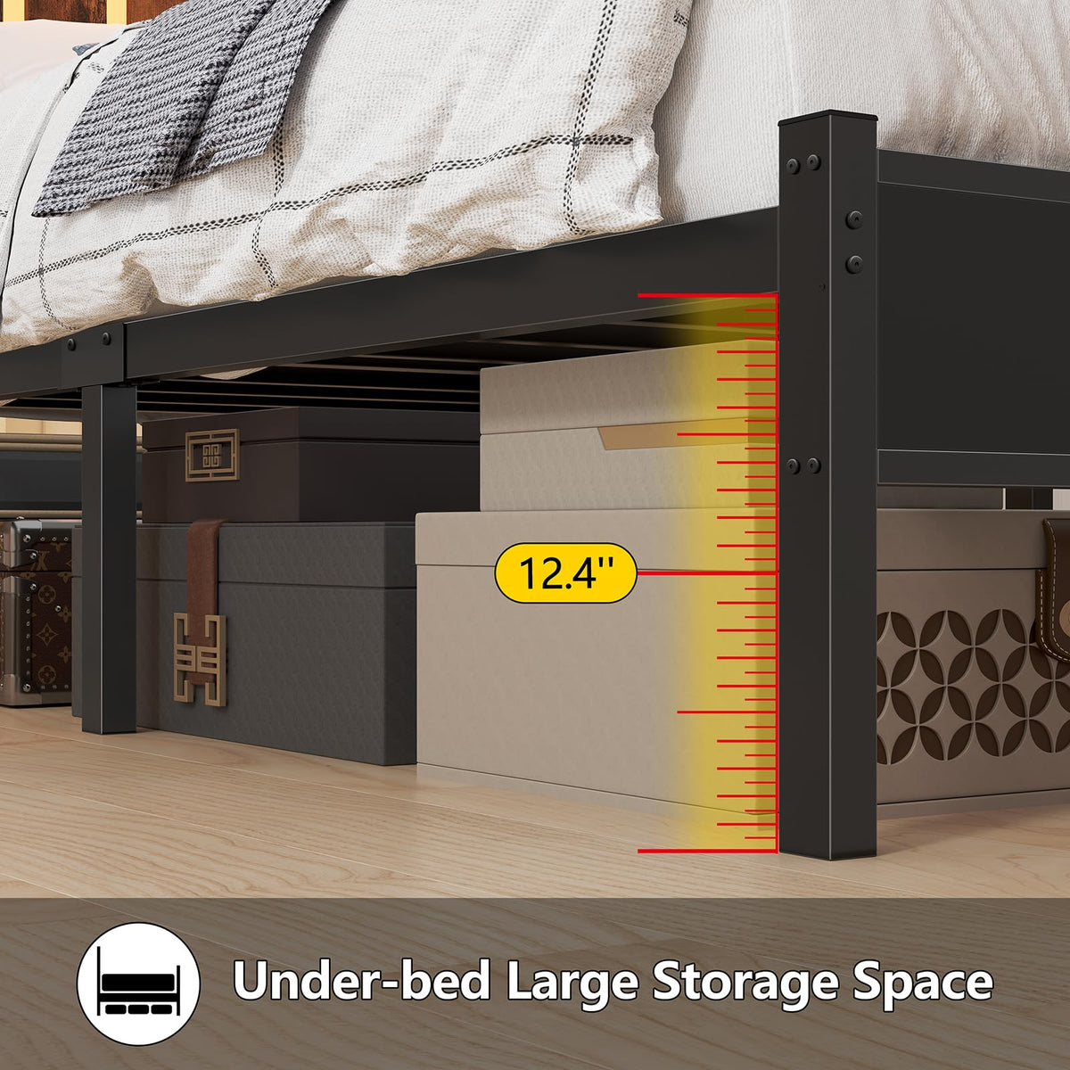Twin Size Bed Frame with Storage Headboard and LED Lights M610