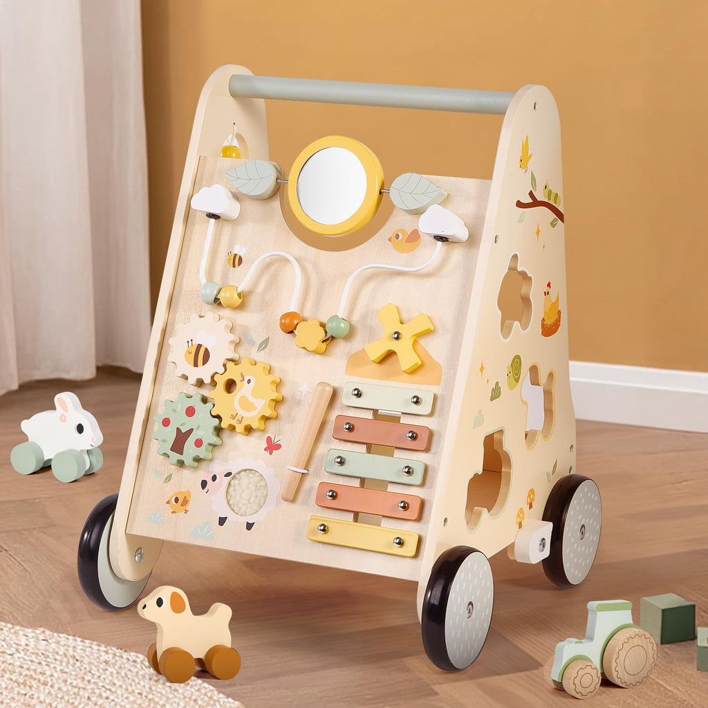 Wooden Baby Push Walker with Activity Center E960