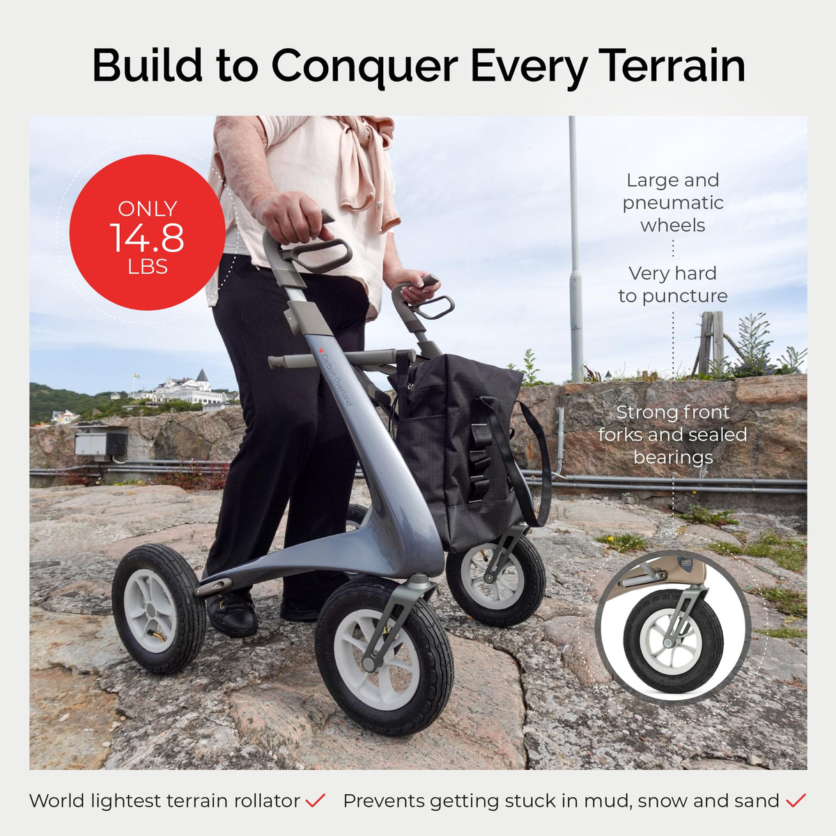 Carbon All Terrain Foldable Rollator with Seat N748