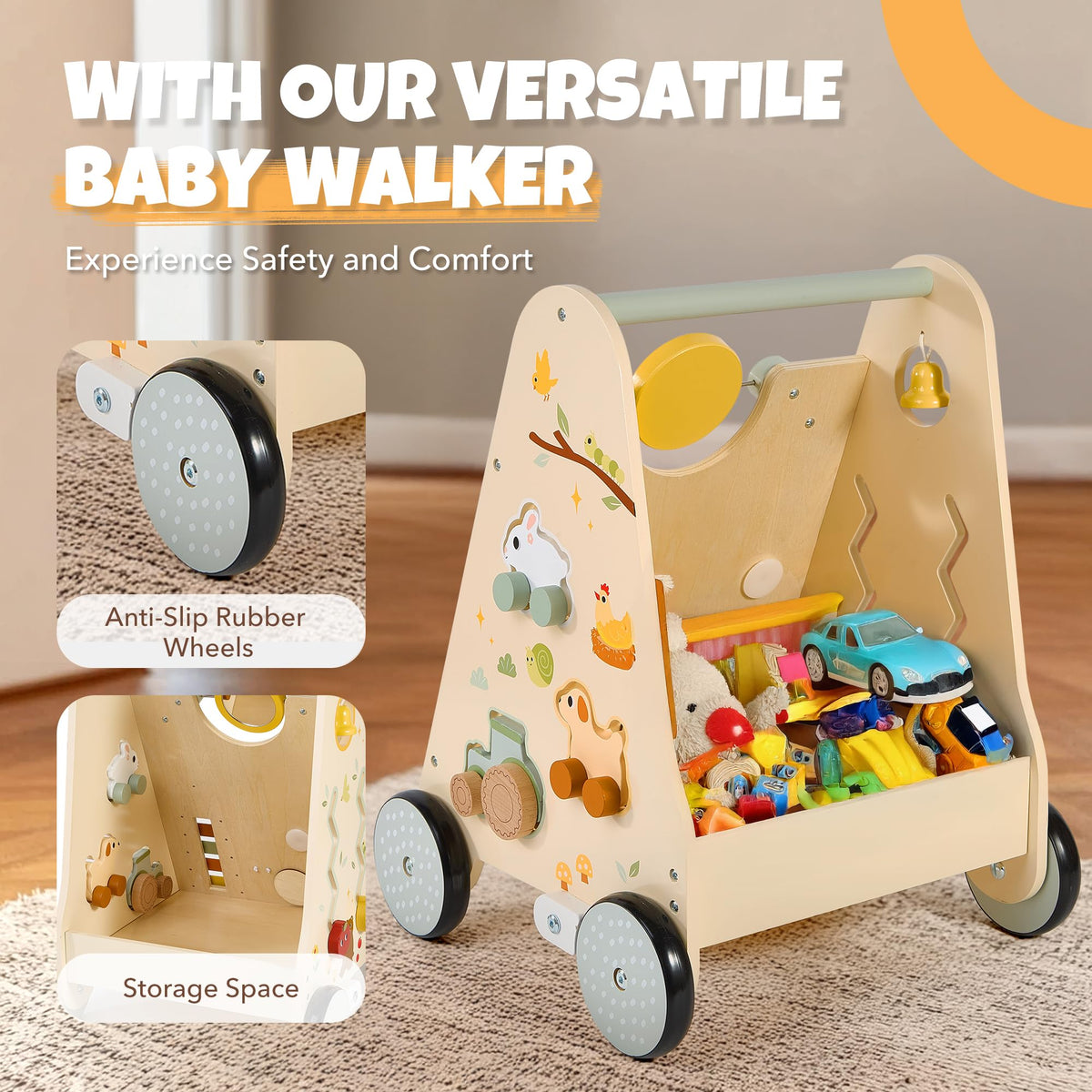 Wooden Baby Push Walker with Activity Center E960