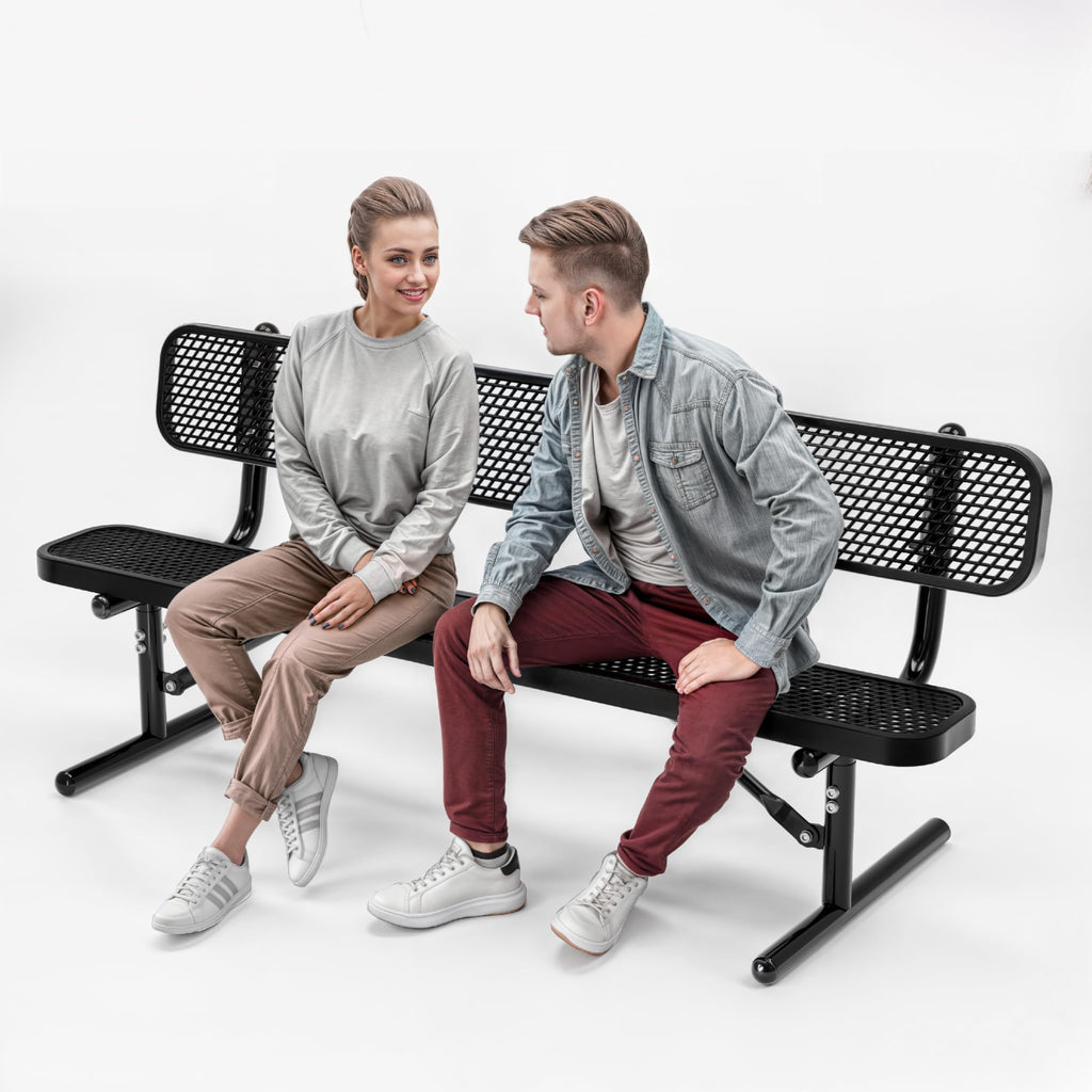 6 Ft Portable Metal Bench with Back S574