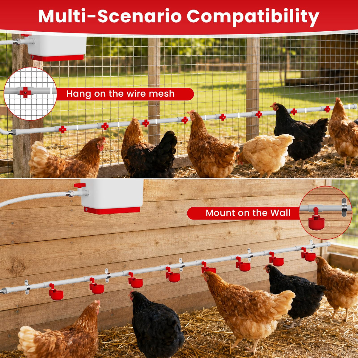 3 Gallon Automatic Chicken Waterer with 8 Cups and 8 Nipples X647538