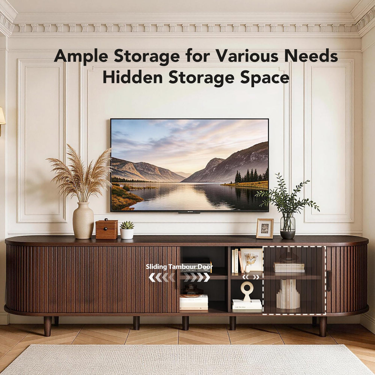 80" TV Stand with Sliding Doors and Power Outlet D6507