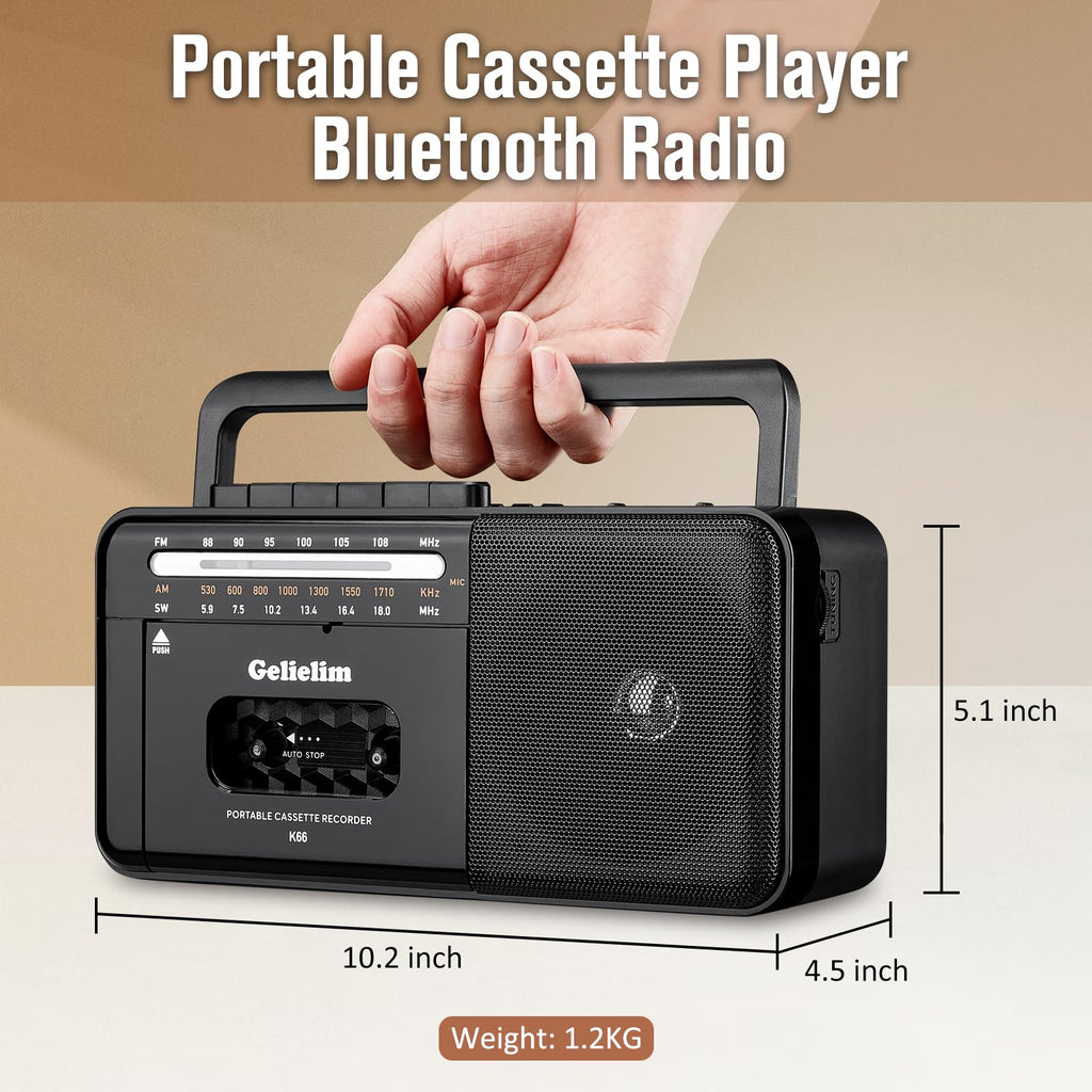 Cassette Tape Player Bluetooth Boombox AM/FM/SW Radio Stereo D2418