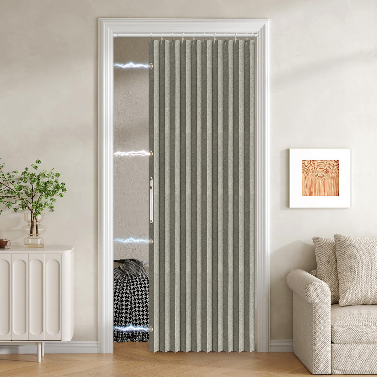 100% Blackout Fabric Folding Door Curtain with Magnetic Closure T7480