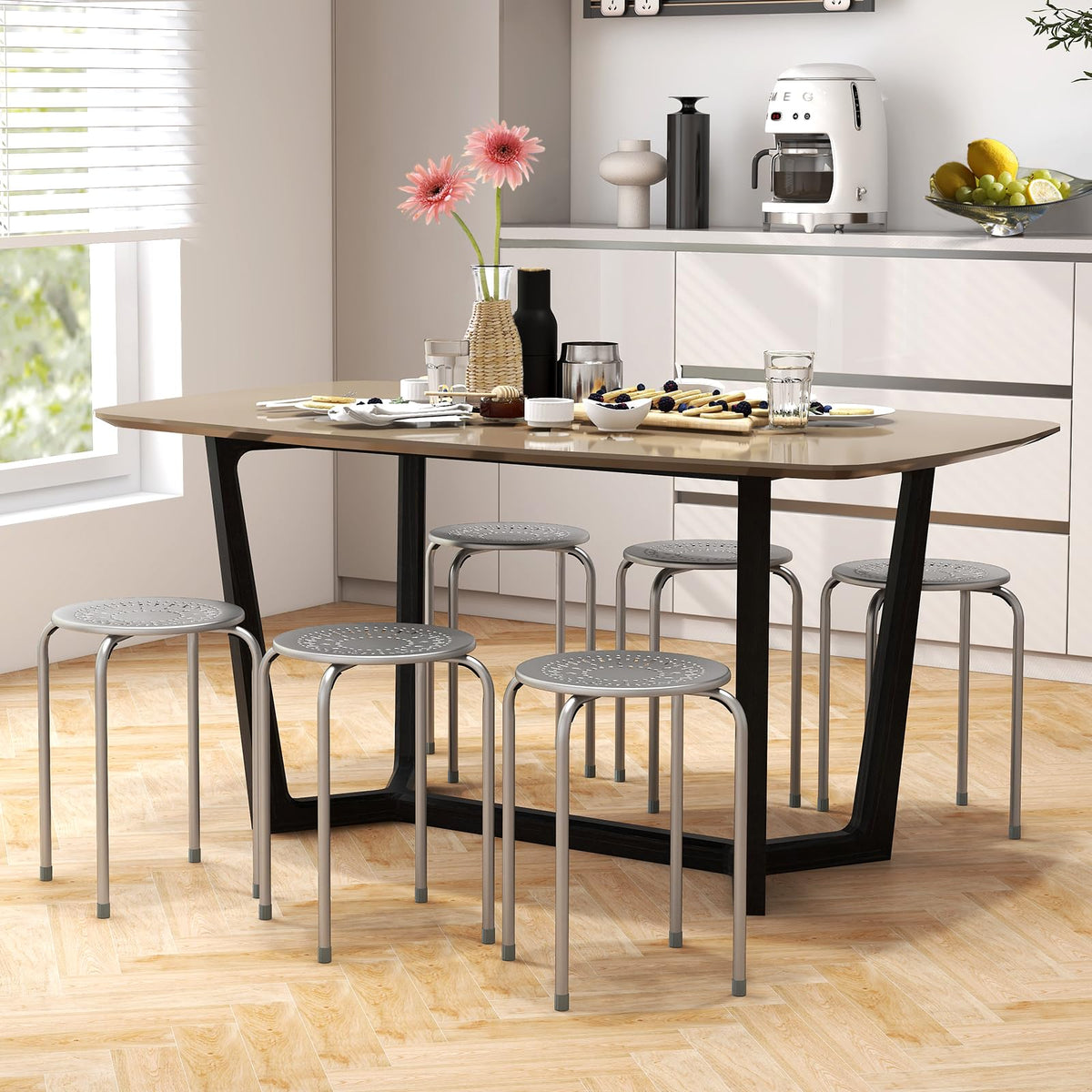 Grey 6 Pack Stackable Metal Stools X902522