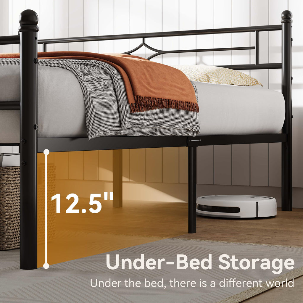 Full Size Black Metal Bed Frame with Headboard and Footboard W7671