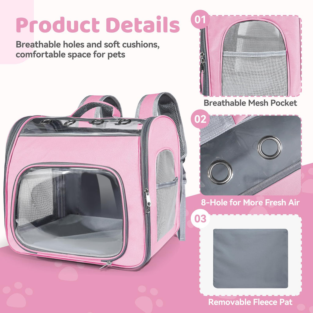 Airline Approved Cat Soft-Sided Carrier Backpack Up to 12 lbs Pink X20287