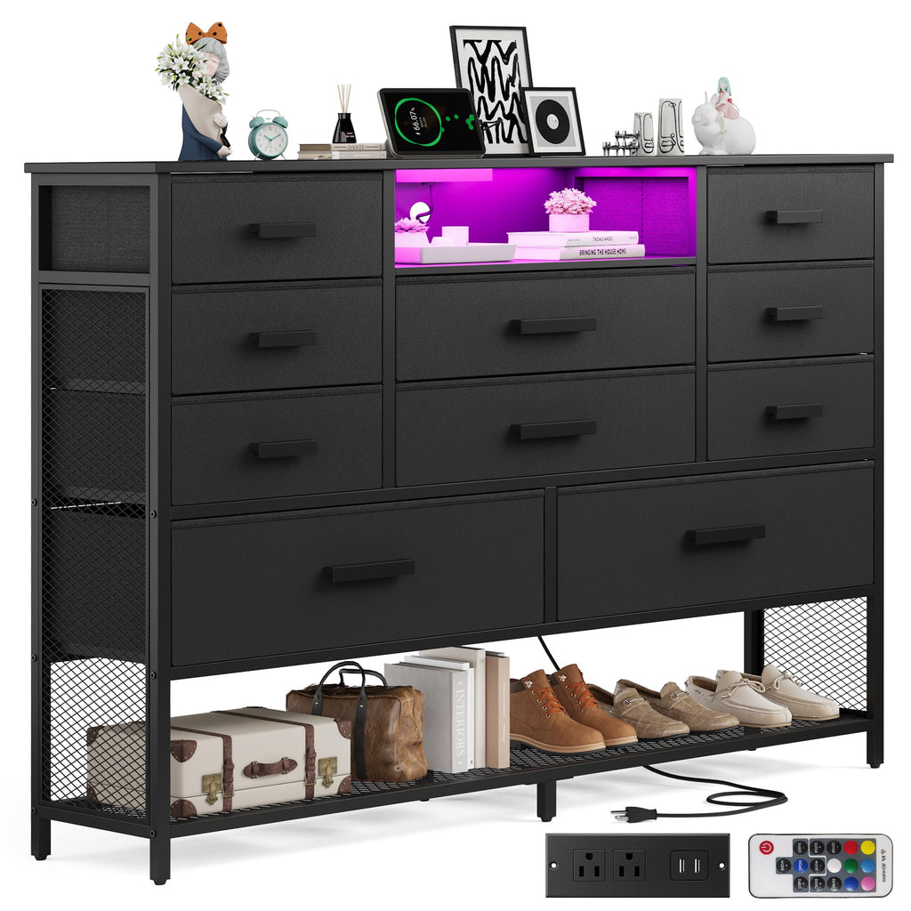 Black 10 Drawer Dresser with Charging Station and LED Light N849023
