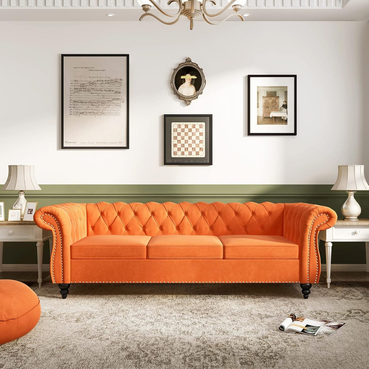 Orange Velvet 3 Seat Sofa Z41100