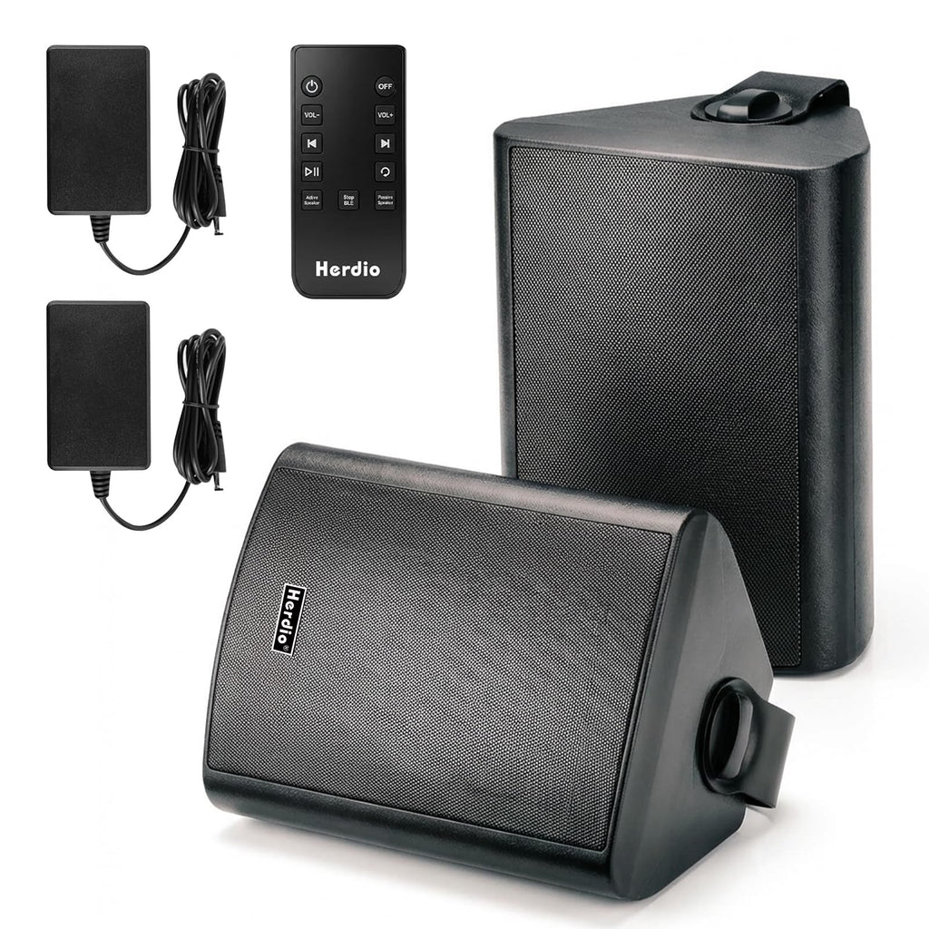5.25" 300W Bluetooth Outdoor Speakers IPX5 Waterproof Black 2-Pack I30956