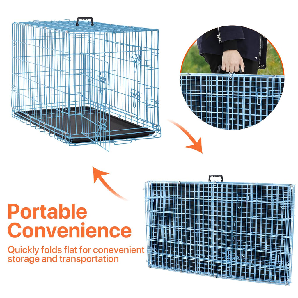 Folding Metal Dog Crate with Plastic Tray & Divider C749