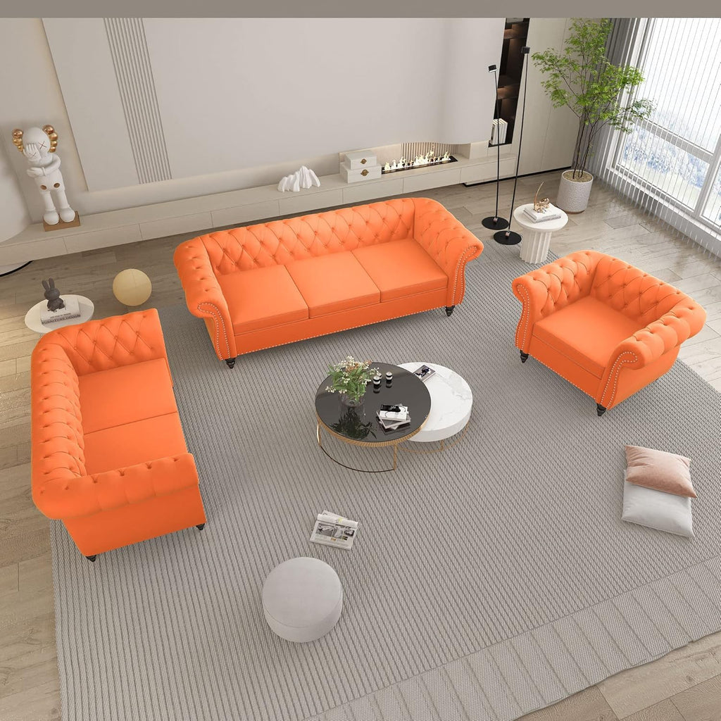 Orange Velvet 3 Seat Sofa Z41100