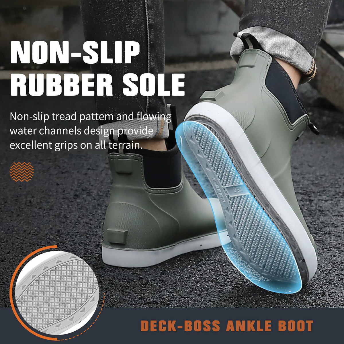 Mens Waterproof Rubber Ankle Deck Boots H745101