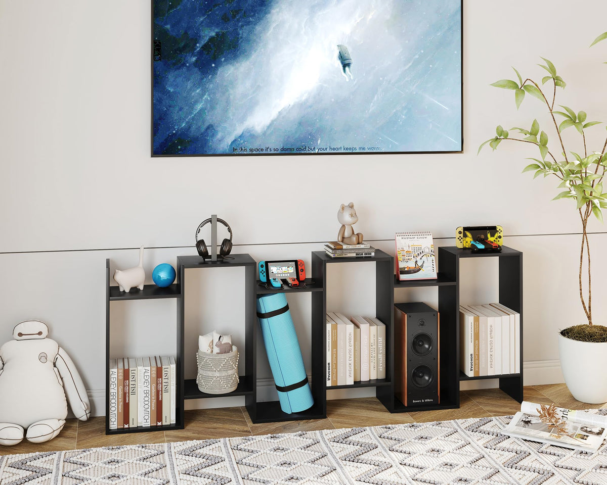 6-Tier Geometric S Shaped Wood Bookshelf V84453