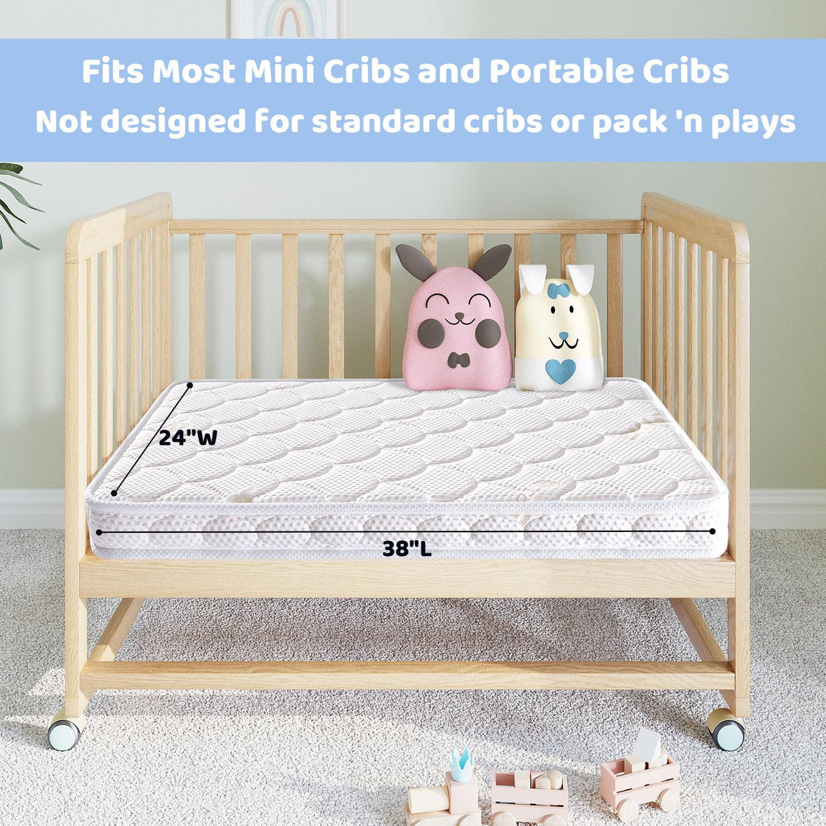 Mini Crib Mattress 38x24x4 Inch Dual Sided Firm Support Comfort Foam A92854