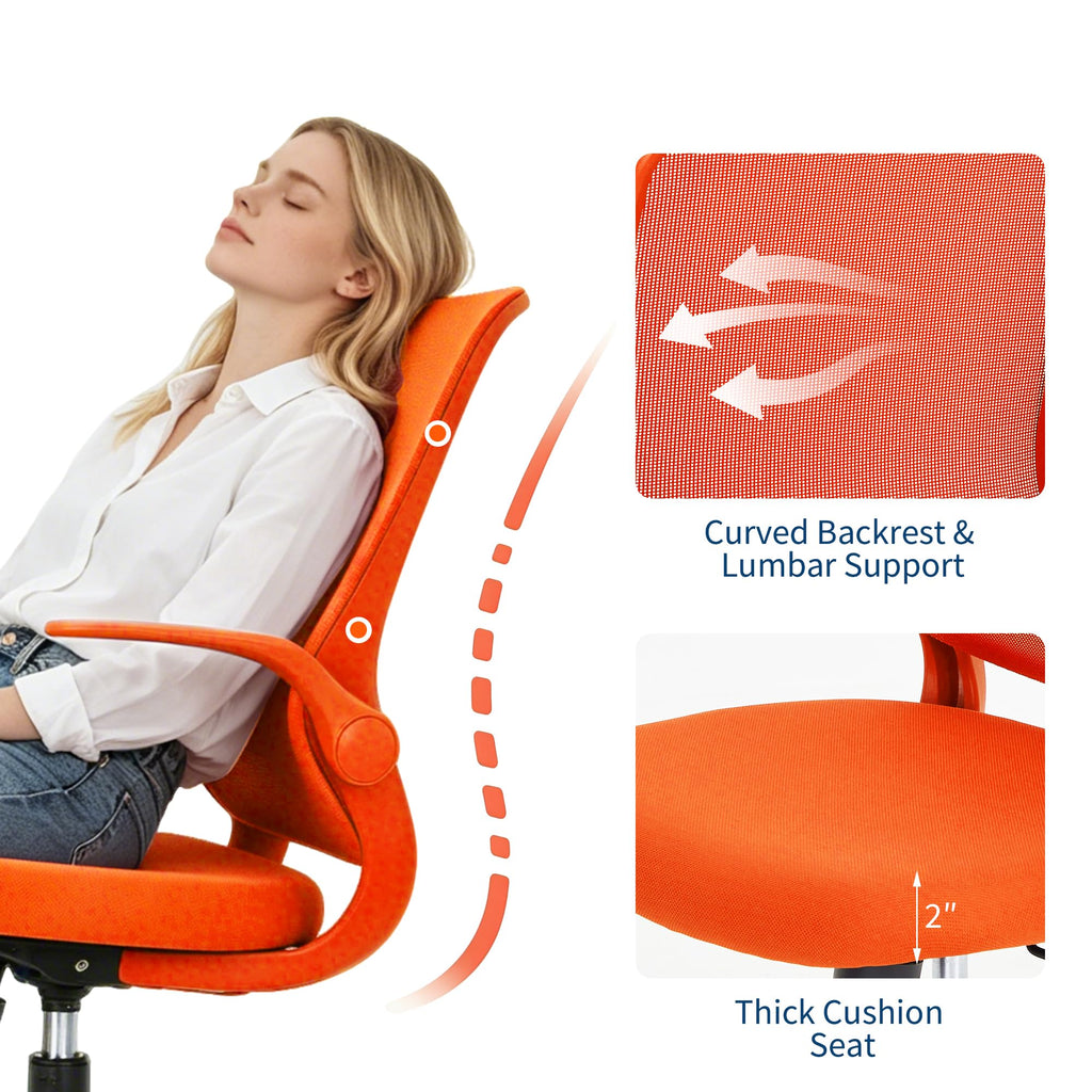 Orange Ergonomic Mesh Office Chair with Flip-Up Arms U777