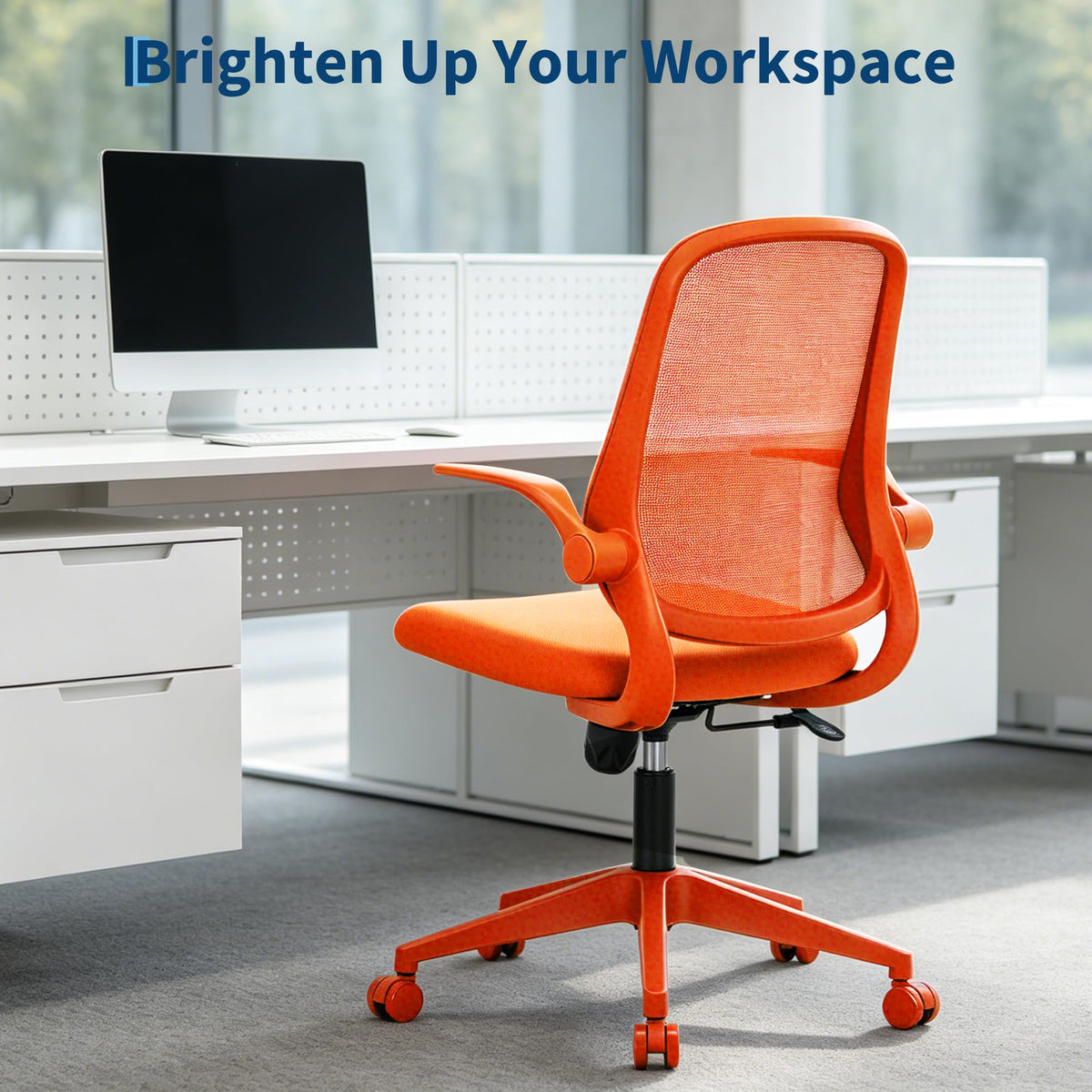 Orange Ergonomic Mesh Office Chair with Flip-Up Arms U777