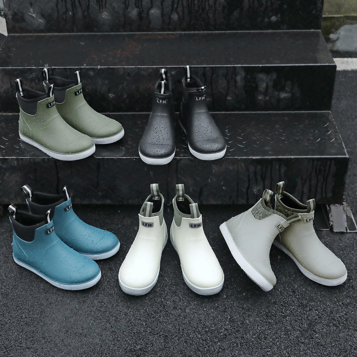 Mens Waterproof Rubber Ankle Deck Boots H745101
