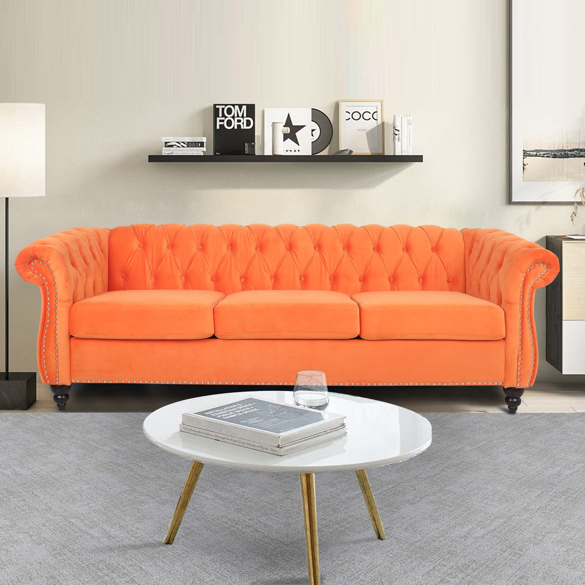 Orange Velvet 3 Seat Sofa Z41100