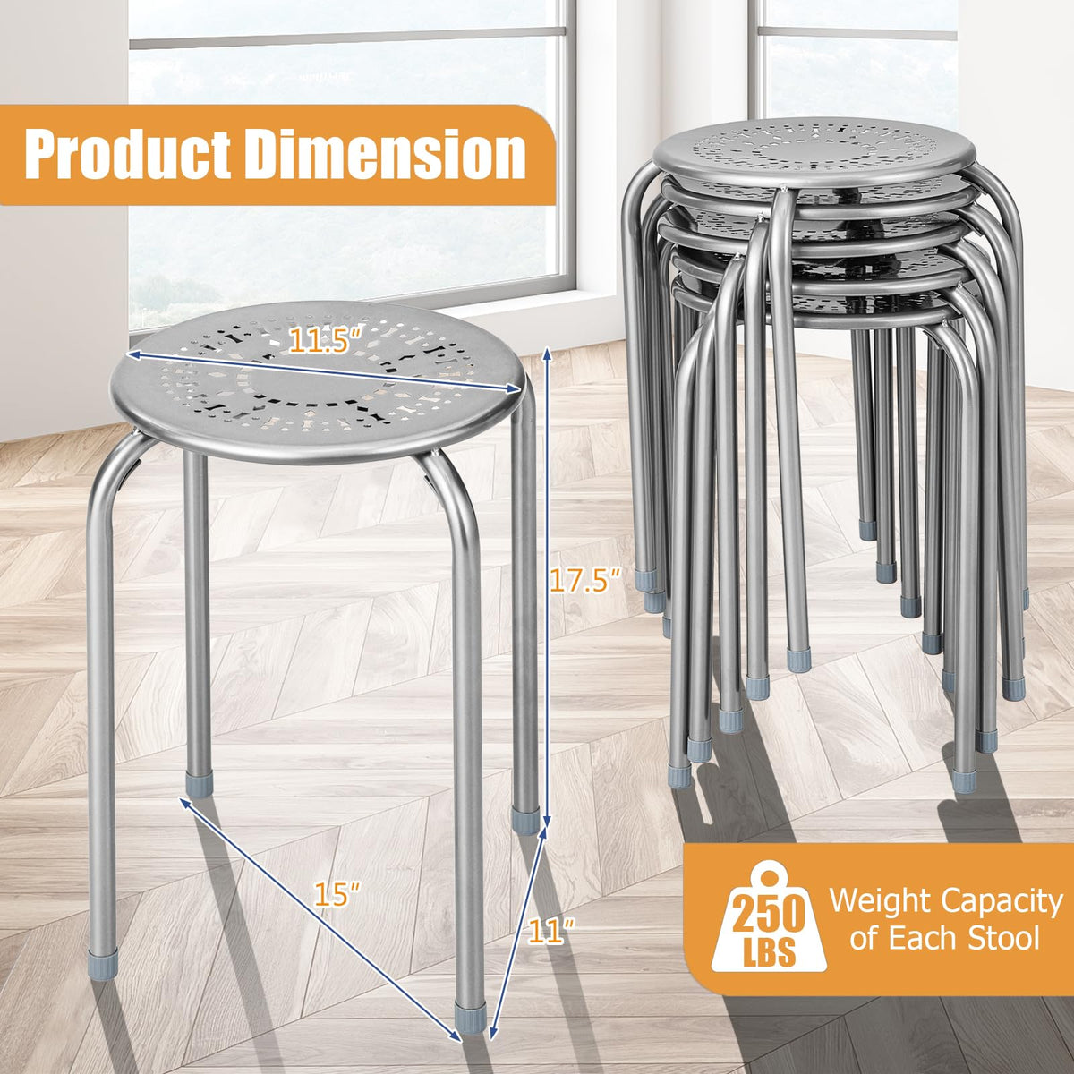Grey 6 Pack Stackable Metal Stools X902522