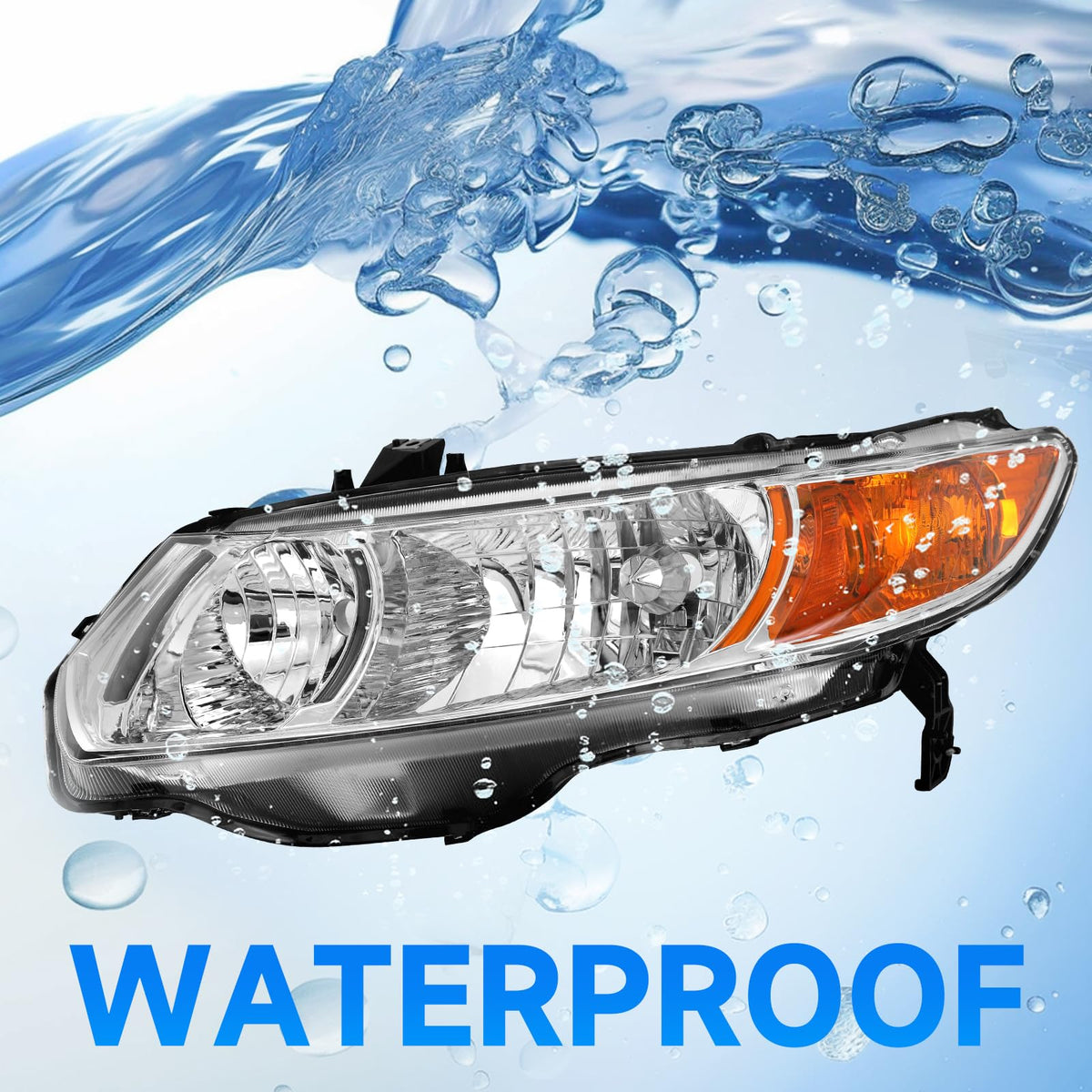 Headlight Assembly for 2006-2011 Honda Civic 2-Door Chrome Housing Amber Reflector E55336