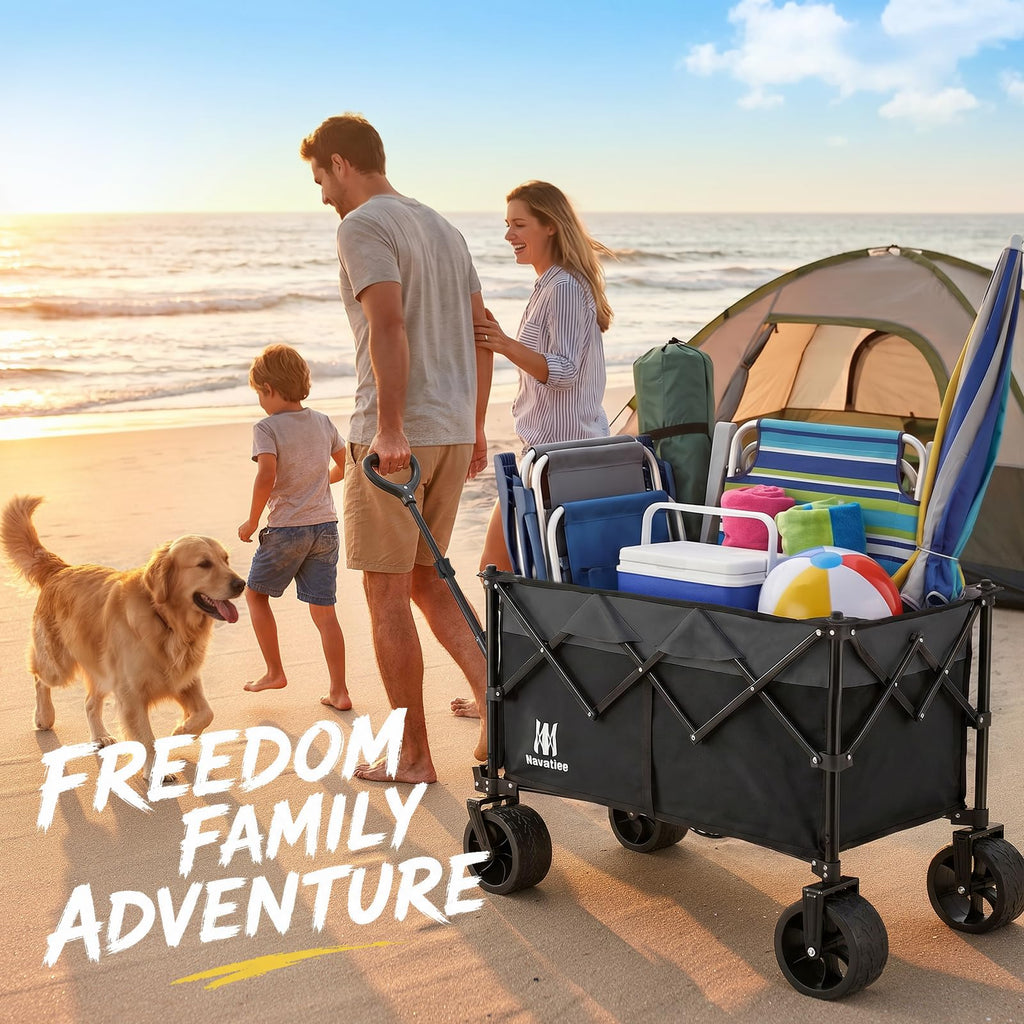 Collapsible Folding Wagon Cart with Big Wheels, Black R3113