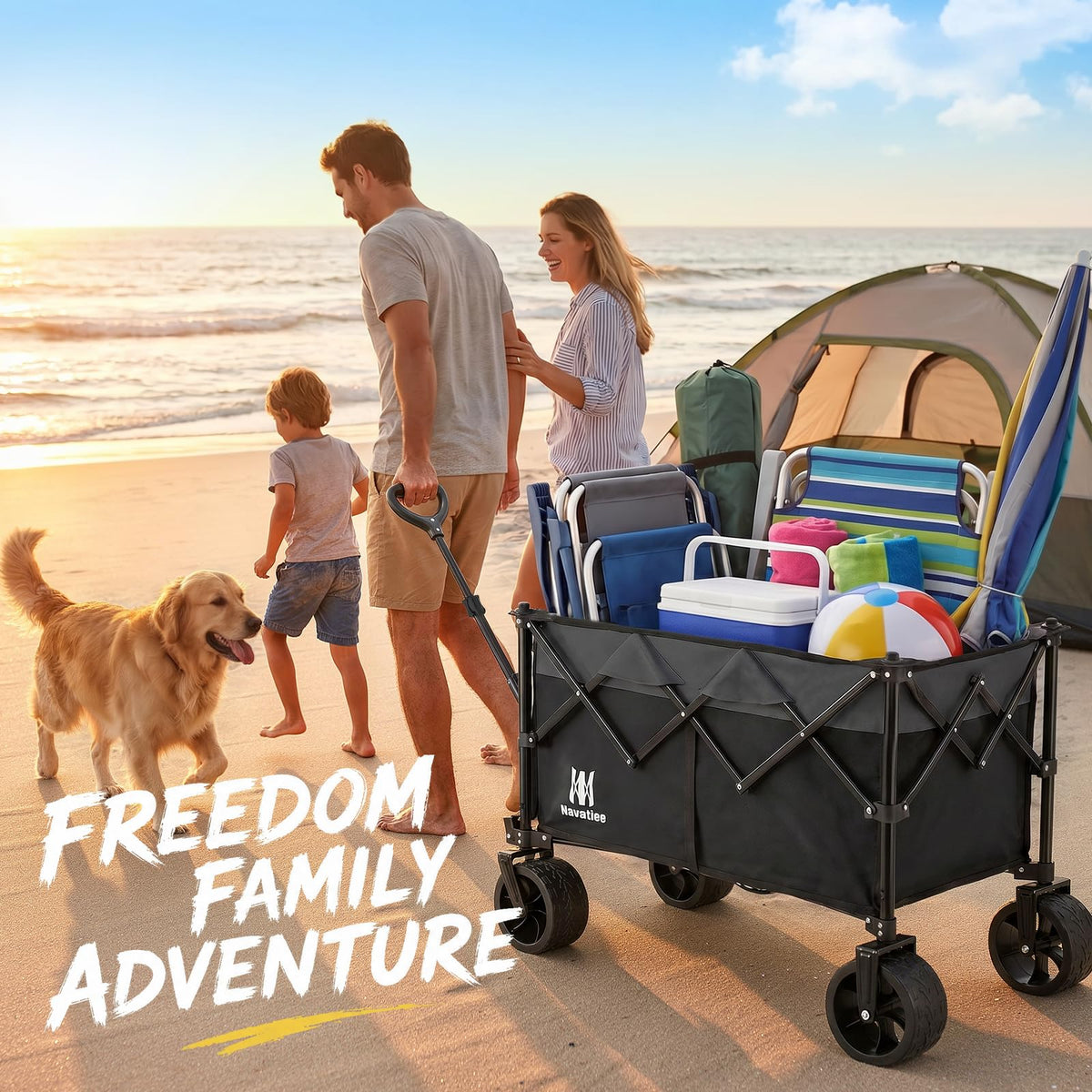 Collapsible Folding Wagon Cart with Big Wheels, Black R3113