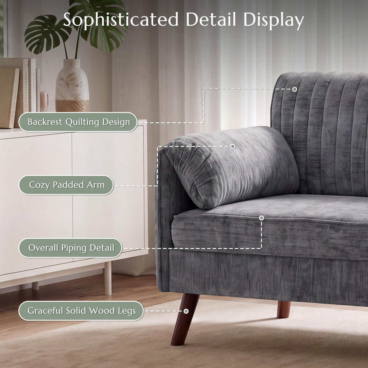 64" Gray Chenille 2-seater Sofa C730