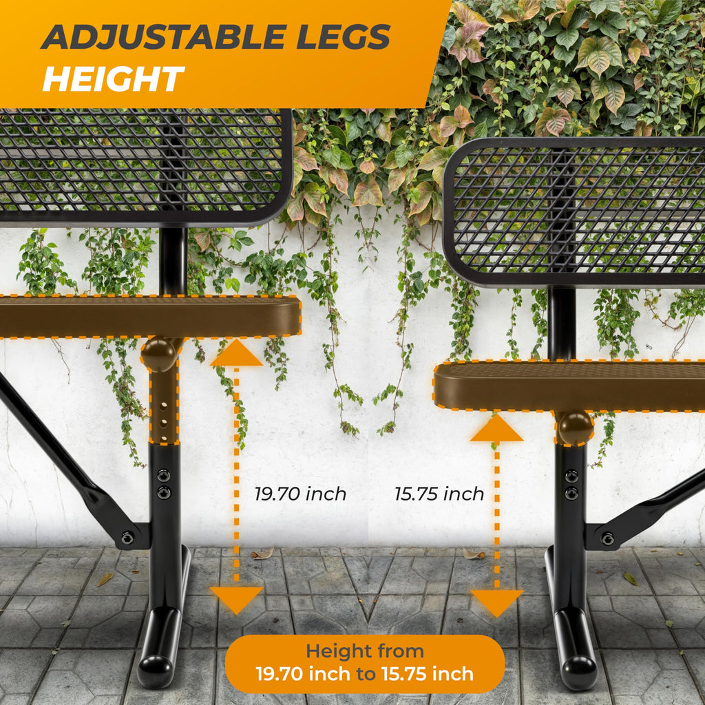 6 Ft Portable Metal Bench with Back S574
